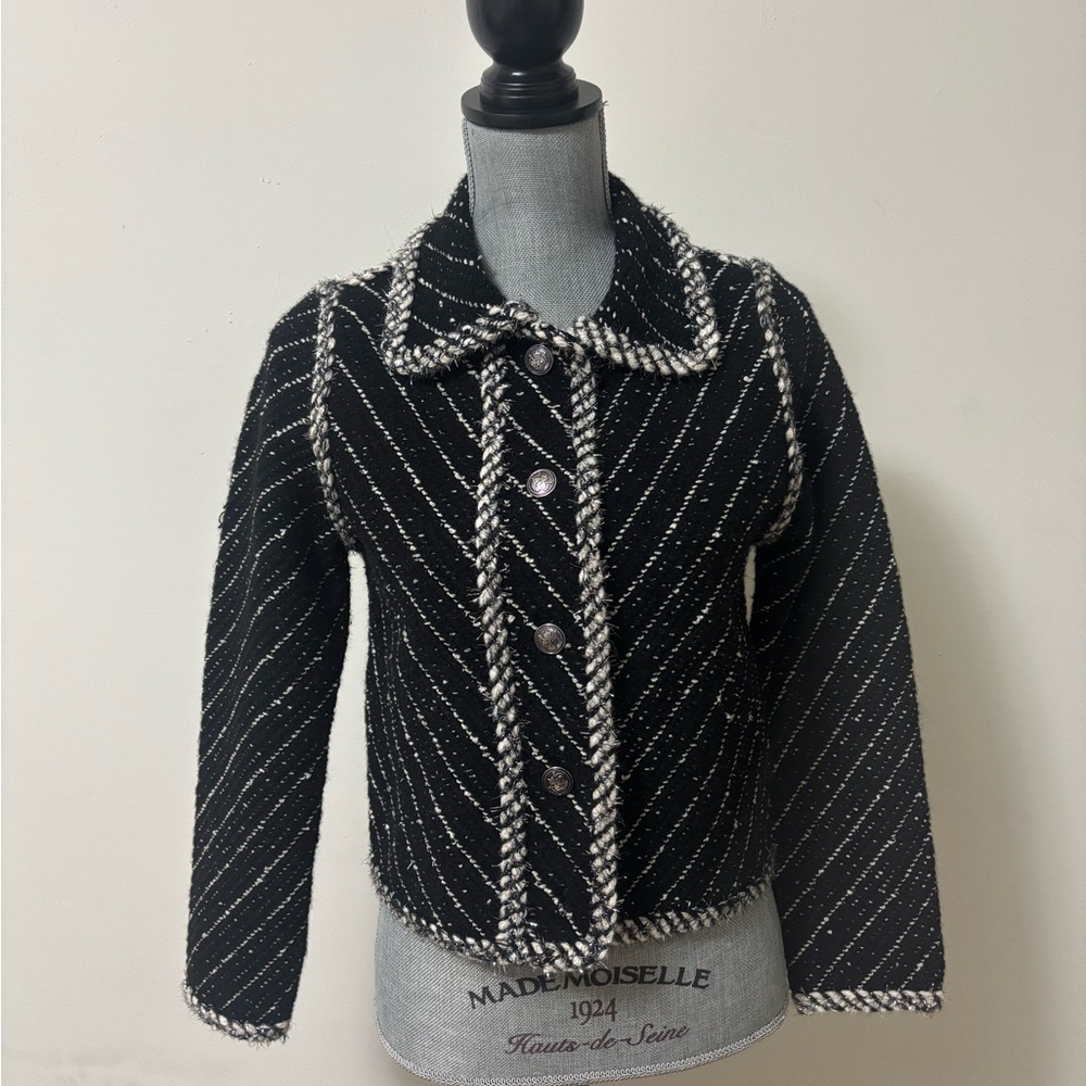 Zara Black Tweed Style Combination Knit Jacket - Picture 4 of 9